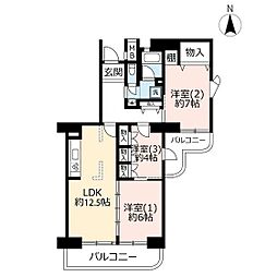 グリーンアベニュー谷塚3号棟 3LDKの間取図画像