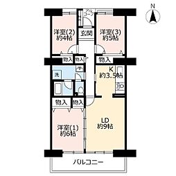 グリーンアベニュー谷塚3号棟 3LDKの間取図画像