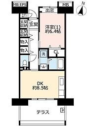 UR都市機構コンフォール松原4号棟 1DKの間取図画像