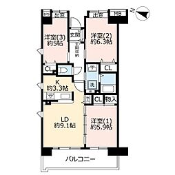 UR都市機構コンフォール松原4号棟 3LDKの間取図画像