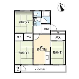 UR都市機構西上尾第一団地2-36 3DKの間取図画像