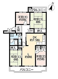 UR都市機構パークタウン若宮2号棟 4LDKの間取図画像
