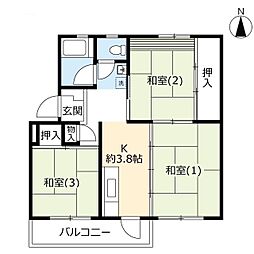 UR都市機構西上尾第一団地2-36 3Kの間取図画像