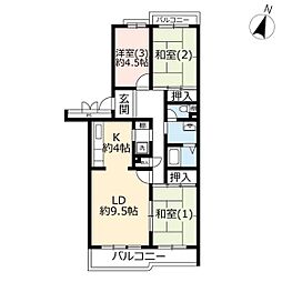 UR都市機構パークタウン若宮2号棟 3LDKの間取図画像