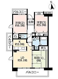 UR都市機構コンフォール東鳩ヶ谷2号棟 3LDKの間取図画像