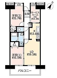UR都市機構リバピア川口青木2号棟 1LDKの間取図画像