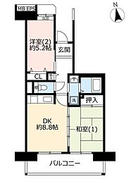 UR都市機構コンフォール東鳩ヶ谷4号棟 2DKの間取図画像