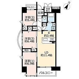 UR都市機構リバピア川口青木2号棟 3LDKの間取図画像