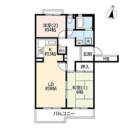 UR都市機構うらわイーストシティかえで街1号棟 2LDKの間取図画像