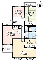 UR都市機構うらわイーストシティかえで街1号棟 3LDKの間取図画像
