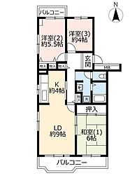 UR都市機構うらわイーストシティけやき街2号棟 3LDKの間取図画像
