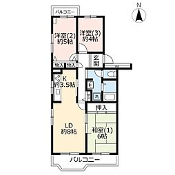 UR都市機構うらわイーストシティけやき街2号棟 3LDKの間取図画像