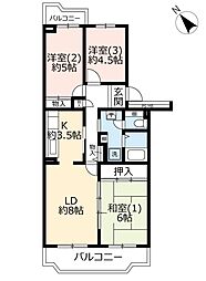 UR都市機構うらわイーストシティけやき街2号棟 3LDKの間取図画像