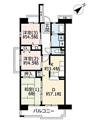 UR都市機構コンフォール南浦和15号棟 3DKの間取図画像