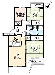 UR都市機構うらわイーストシティけやき街2号棟 3LDKの間取図画像