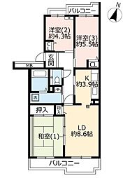 UR都市機構コンフォール大宮植竹3号棟 3LDKの間取図画像