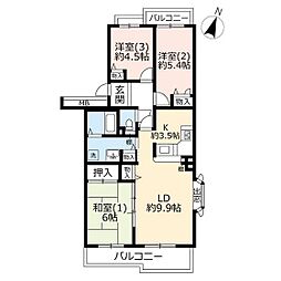 UR都市機構コンフォール大宮植竹9号棟 3LDKの間取図画像
