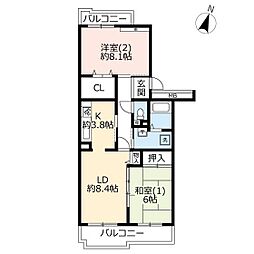 UR都市機構コンフォール大宮植竹3号棟 2LDKの間取図画像