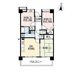 URコンフォール霞ヶ丘 4階3DKの間取り