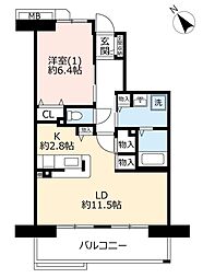 UR都市機構コンフォール鶴瀬2号棟 1LDKの間取図画像