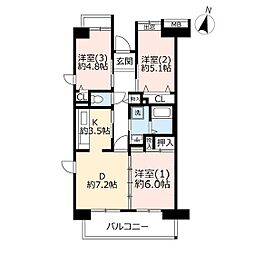 UR都市機構コンフォール上野台2号棟 3DKの間取図画像