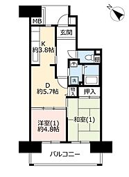 UR都市機構コンフォール霞ケ丘6号棟 2DKの間取図画像