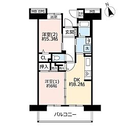 UR都市機構コンフォール上野台6号棟 2DKの間取図画像