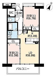 UR都市機構コンフォール霞ケ丘30号棟 2LDKの間取図画像