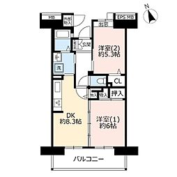 UR都市機構コンフォール上野台6号棟 2DKの間取図画像