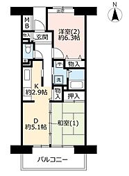 UR都市機構アルビス鶴瀬2号棟 2DKの間取図画像