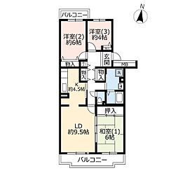 UR都市機構アクティ川越1号棟 3LDKの間取図画像