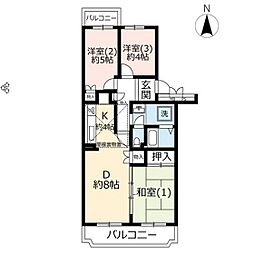 UR都市機構かわつるグリーンタウン松ケ丘1号棟 3DKの間取図画像