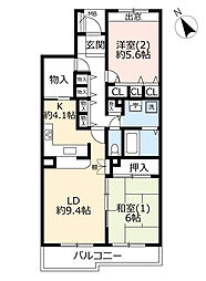 UR都市機構かわつるグリーンタウン松ケ丘第二2号棟 2LDKの間取図画像