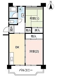 UR都市機構所沢パークタウン駅前通り4号棟 2DKの間取図画像