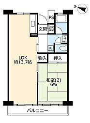 UR都市機構所沢パークタウン並木通り3号棟 1LDKの間取図画像
