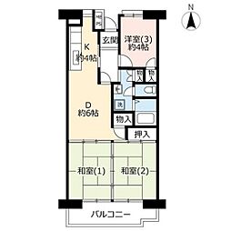 UR都市機構入間駅前プラザ10号棟 3DKの間取図画像