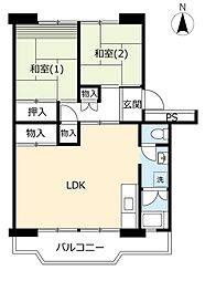 UR都市機構所沢パークタウン駅前通り1号棟 2LDKの間取図画像