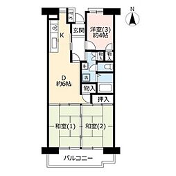 UR都市機構入間駅前プラザ10号棟 3DKの間取図画像