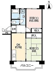 UR都市機構所沢パークタウン駅前通り4号棟 2DKの間取図画像