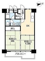 UR都市機構入間豊岡1号棟 2DKの間取図画像
