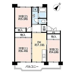UR都市機構所沢パークタウン駅前通り4号棟 3DKの間取図画像