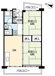 UR都市機構所沢パークタウン並木通り3号棟 2DKの間取図画像