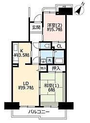UR都市機構プラザシティ新所沢けやき通り19号棟 2LDKの間取図画像