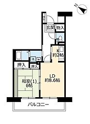 UR都市機構プラザシティ新所沢けやき通り13号棟 1LDKの間取図画像