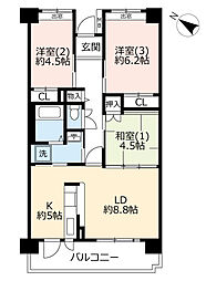 UR都市機構プラザシティ新所沢けやき通り15号棟 3LDKの間取図画像