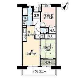 UR都市機構プラザシティ新所沢けやき通り13号棟 2LDKの間取図画像