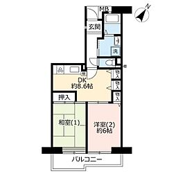 UR都市機構プラザシティ新所沢けやき通り8号棟 2DKの間取図画像