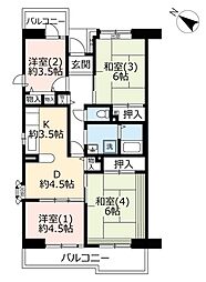 UR都市機構プラザシティ新所沢けやき通り18号棟 4DKの間取図画像
