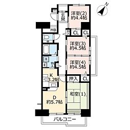 UR都市機構プラザシティ新所沢けやき通り19号棟 4DKの間取図画像
