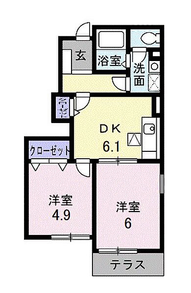 ビサイドstII　A 101｜福岡県久留米市田主丸町田主丸(賃貸アパート2DK・1階・40.45㎡)の写真 その2